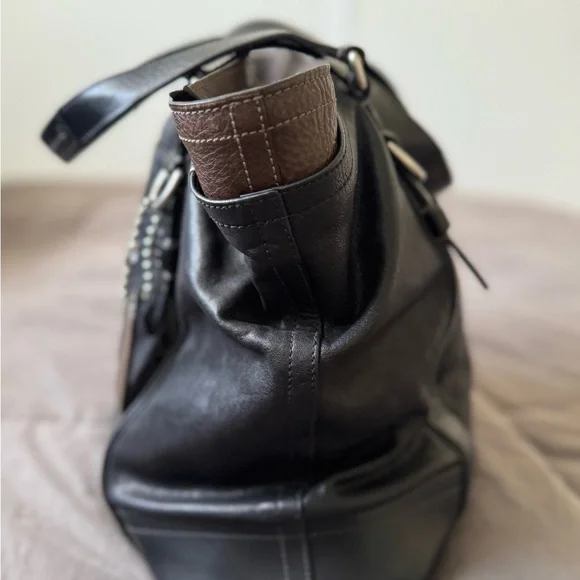 Coach Brown and Black Leather Tote Bag - Picture 2 of 9